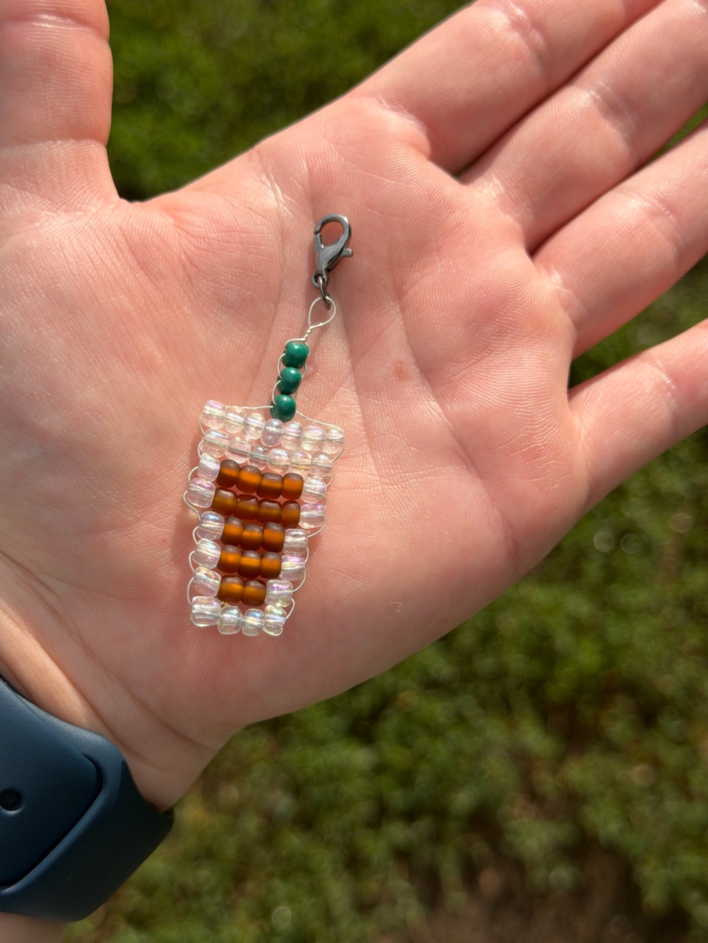 Handmade Beaded Starbucks inspired ice coffee charm for purse keys etc